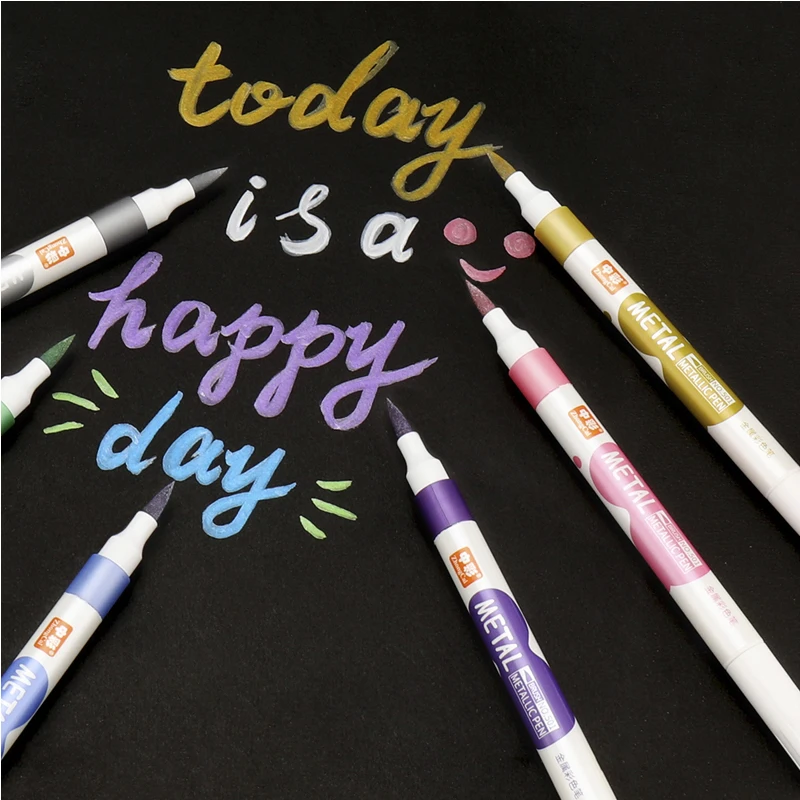 6 Colors Metallic Marker Pen Medium Point Metallic Markers for Rock Painting Black Paper Card Making Scrapbooking Crafts