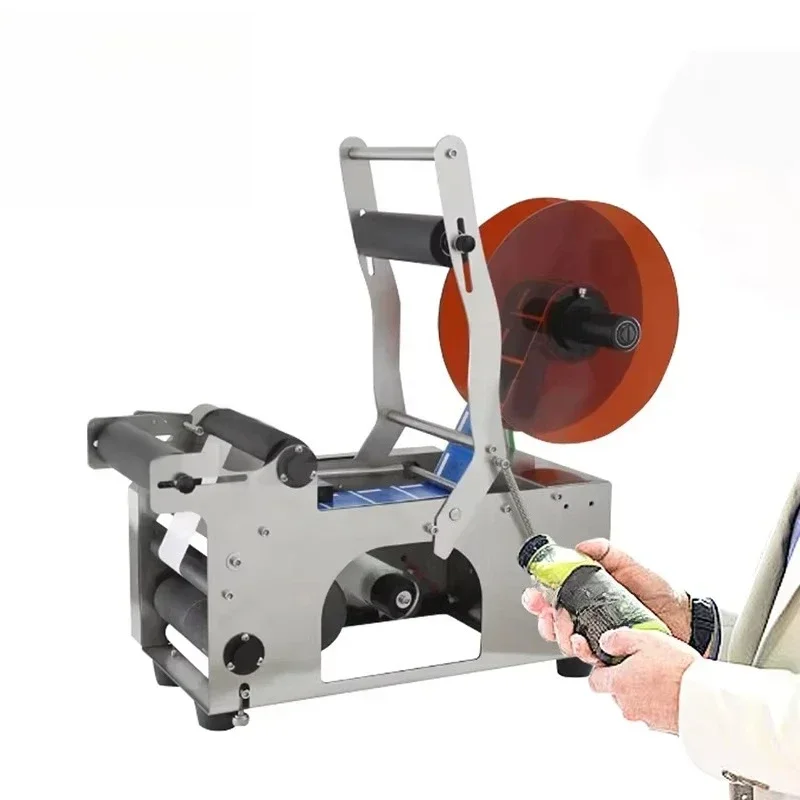 Semi-automatic round bottle labeling machine with stainless steel design labeling machine