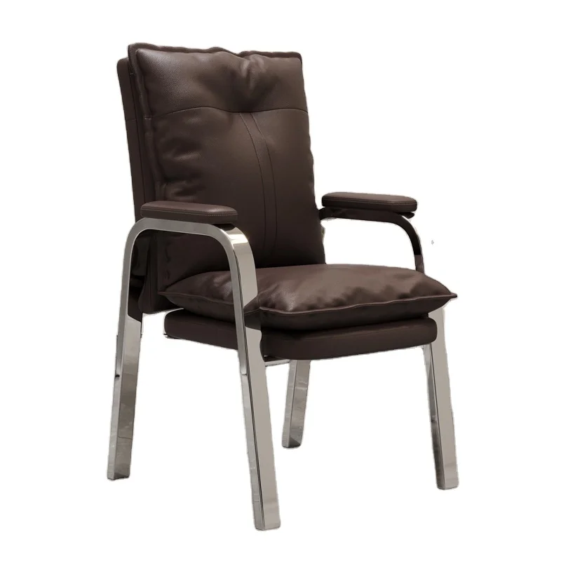 # Modern Minimalist Office Brown Leather Chair Thickened Metal Base High Quality Chairs For Office