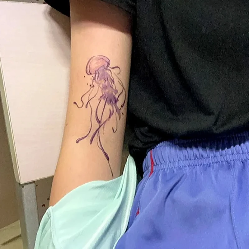 Tato palsu ubur-ubur tahan lama untuk wanita pria Seni lengan stiker tato kartun tato sementara tahan air Tatuajes Temporales