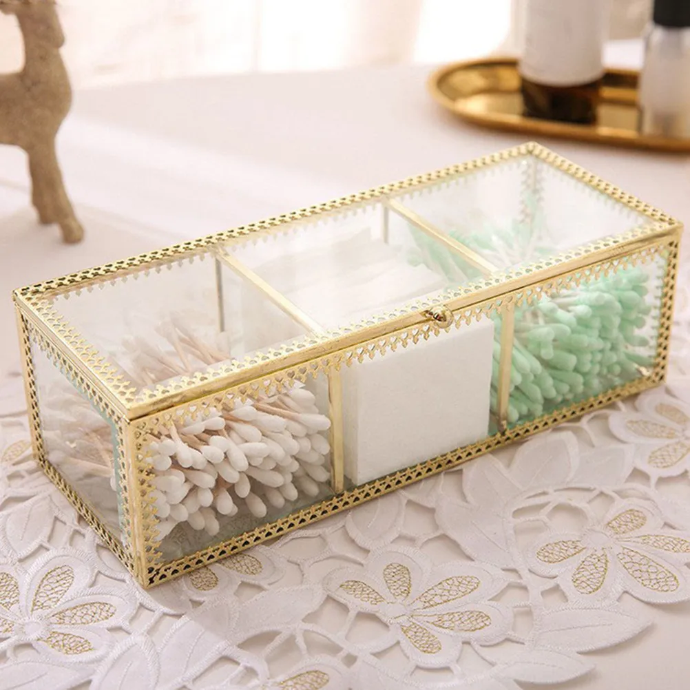 

Jewelry Box Glass Organizer Gold Metal Frame Multiple Compartments Visible Display Desktop Jewelry Case Vanity Storage Box