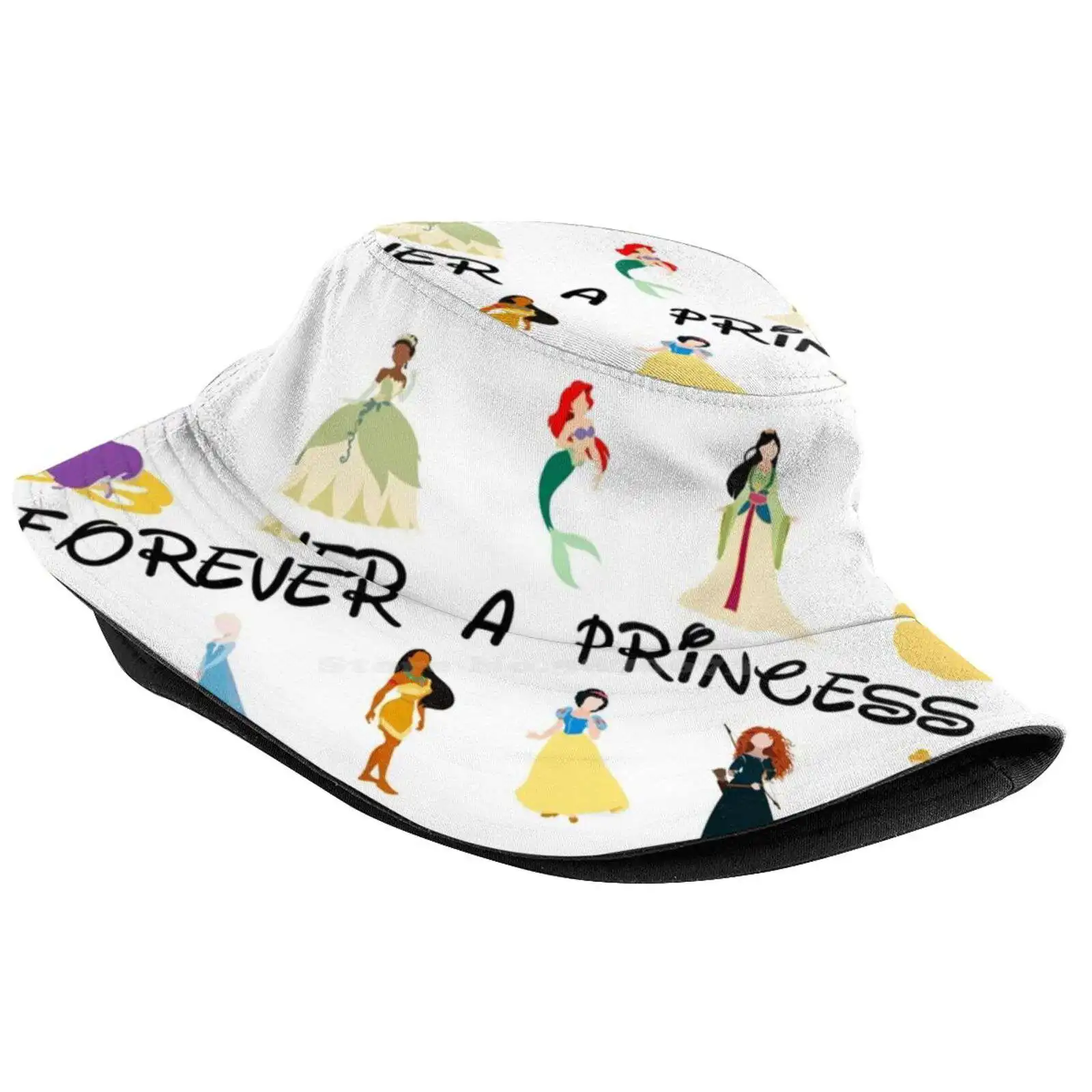 Forever A Princess Sun Cap Fisherman Hat Bucket Hats Princess Crown Arielle Little Mermaid Belle Aurora Sleeping Beauty Elsa