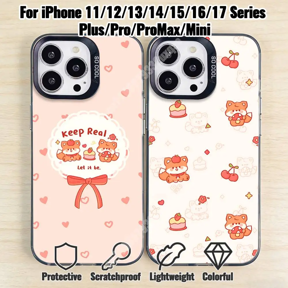 Kawaii Cartoon Fox Pattern Phone Case for iPhone 17 16 Pro Plus 15 14 13 Max Mini 12 11 X XS Air Shield Bumper
