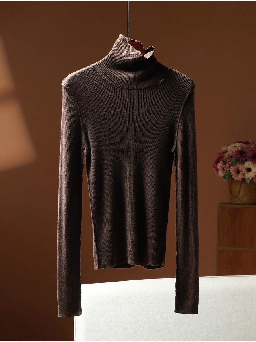 

Женский вязаный свитер серии Ms26 с высоким воротом, из мягкой шерстяной смеси, с длинными рукавами, базовый слой, простой стиль, эксклюзивно онлайн