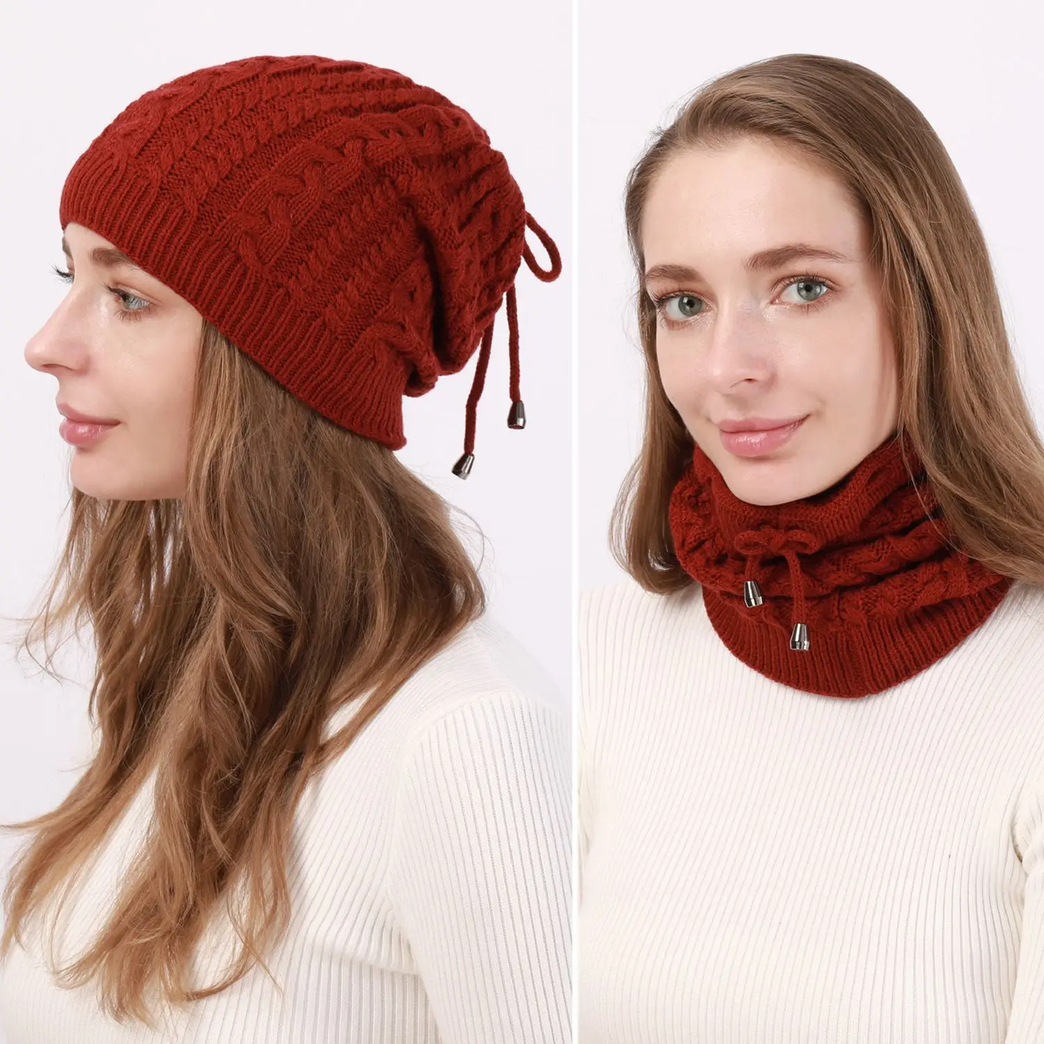 Fashion Women Autumn Winter Warm Thick Beanies Cap Hat Lady Multifunction Snood Scarf Knitted Cap Hat For Women