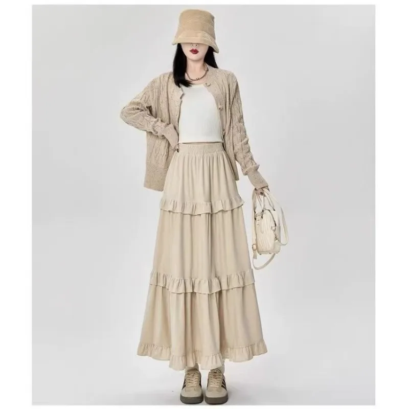 Nieuwe herfst- en winterstijl A-lijn middellange getextureerde fluwelen taartrok met hoge taille voor dames