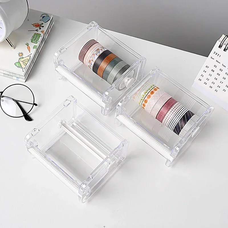 Taglierina per nastro adesivo Washi Tape Storage Organizer Taglierina Dispenser per nastro da ufficio Organizzatori Cancelleria Nastri da tavolo Scatola di smistamento