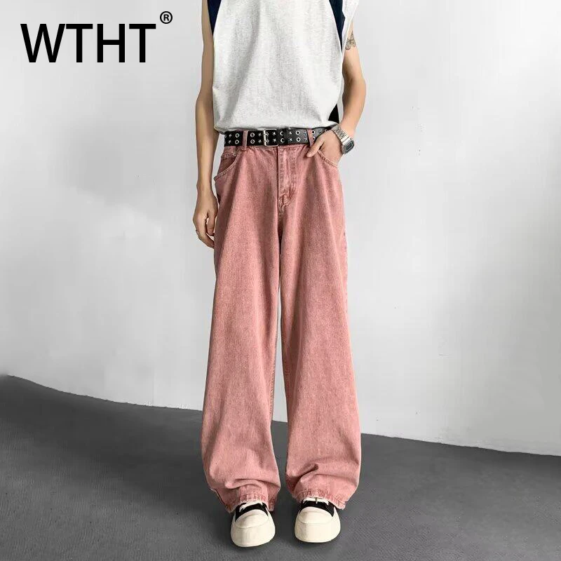 

WTHT Vintage 2025 Summer Men's Solid Color Straight Loose Denim Pants Fashion Casual High-waisted Wide Leg Jeans Male 2A0479