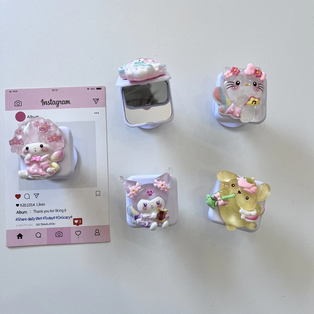 

Sanrio Hello Kitty Makeup Mirror Phone Holder Griptok Finger Ring Support For iPhone Samsung Cases Grip Tok Socket Bracket