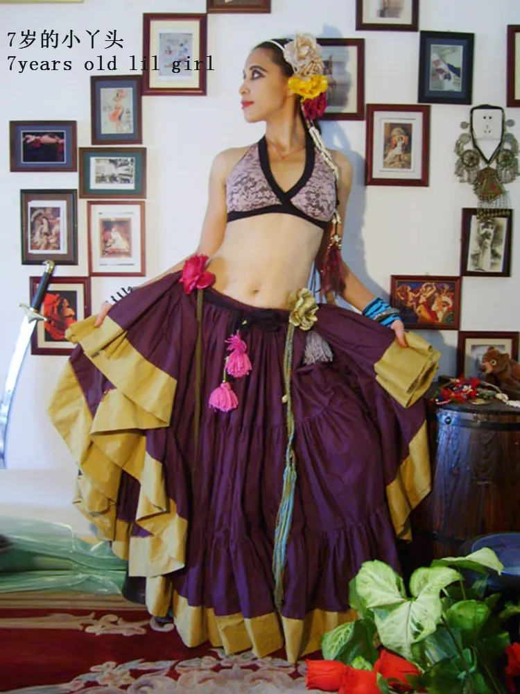 Cotton 3Tiered 12Yards Gypsy Tribal Belly Dance Skirt With Border EG03