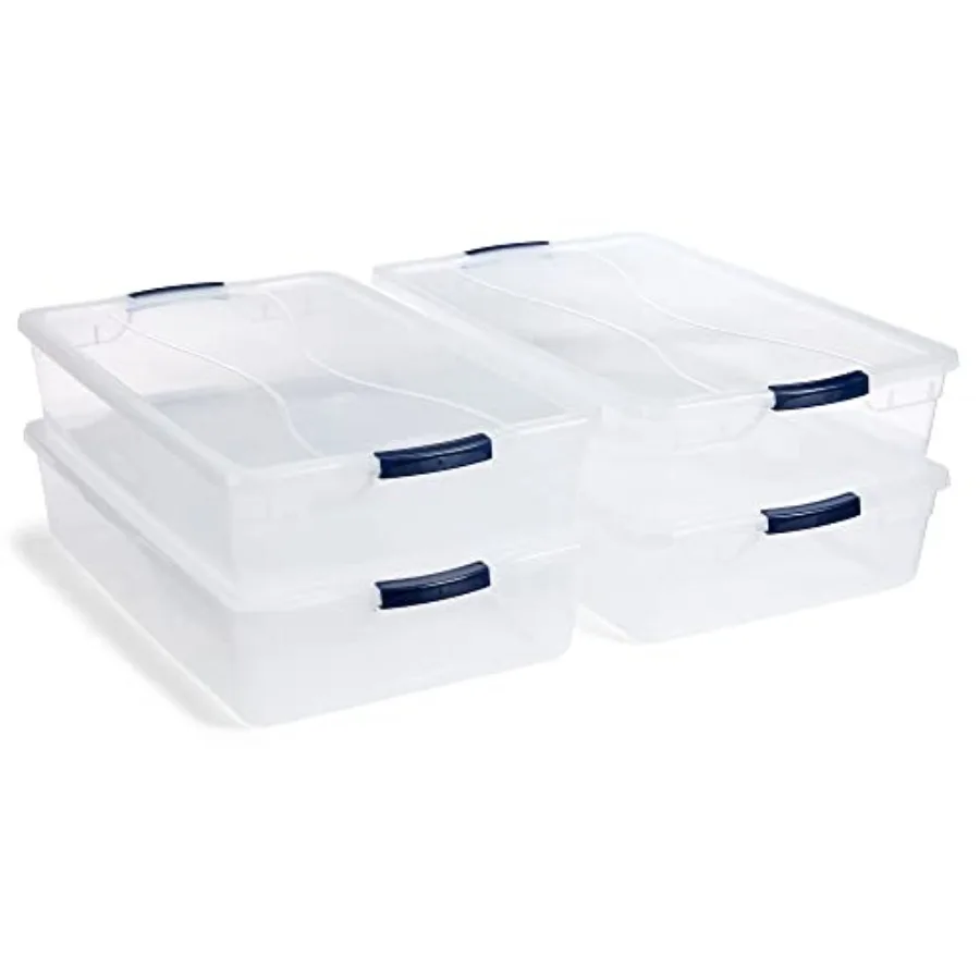

Cleverstore 42 Quart Stackable Plastic Storage Bin with Lids for Garage, Closet, and Classroom, Clear, 4 Pack