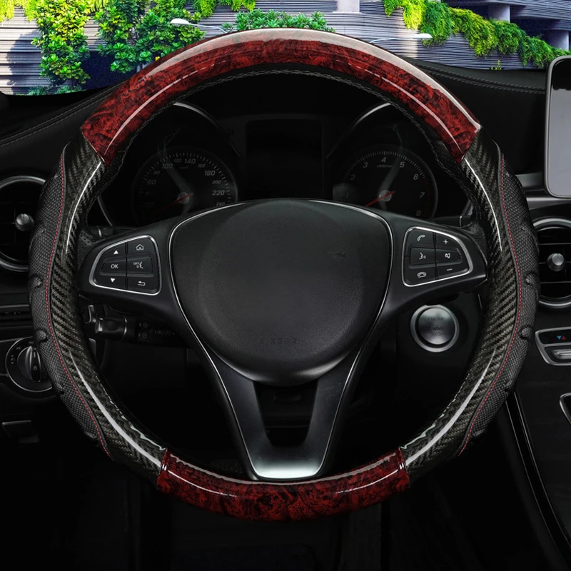 Car Truck PU Leather Embossed Steering Wheel Cover Steering-Wheel For Auto Diameters 36 38 40 42 45 47 50CM 7 Sizes to Choose