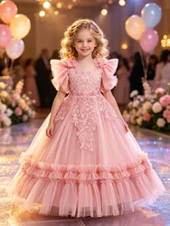 Flower Girl Wedding Dress Long Sleeved Lace Dress Elegant Girl Art Performance Princess Dress 2024 Girl Carnival Clothing