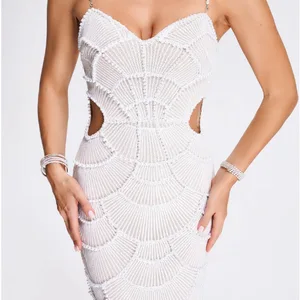 Women's dress without sleeves pearl beading sequins Bodycon, sexy handle, long dress, celebrate the nightly party, birthday clothes, hot sale 8 Main Sales Dresses Promotion - №4