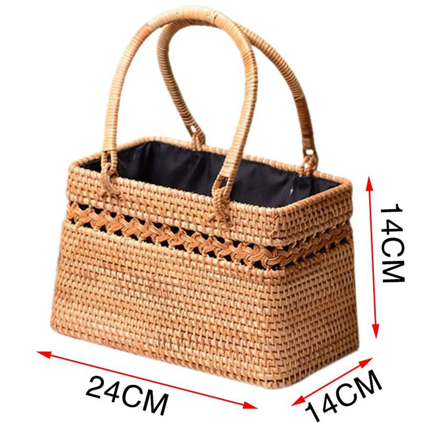 Tas jerami untuk wanita, tas Tote buatan tangan cantik alami dengan pegangan kayu keranjang besar untuk pantai luar ruangan Bohemia