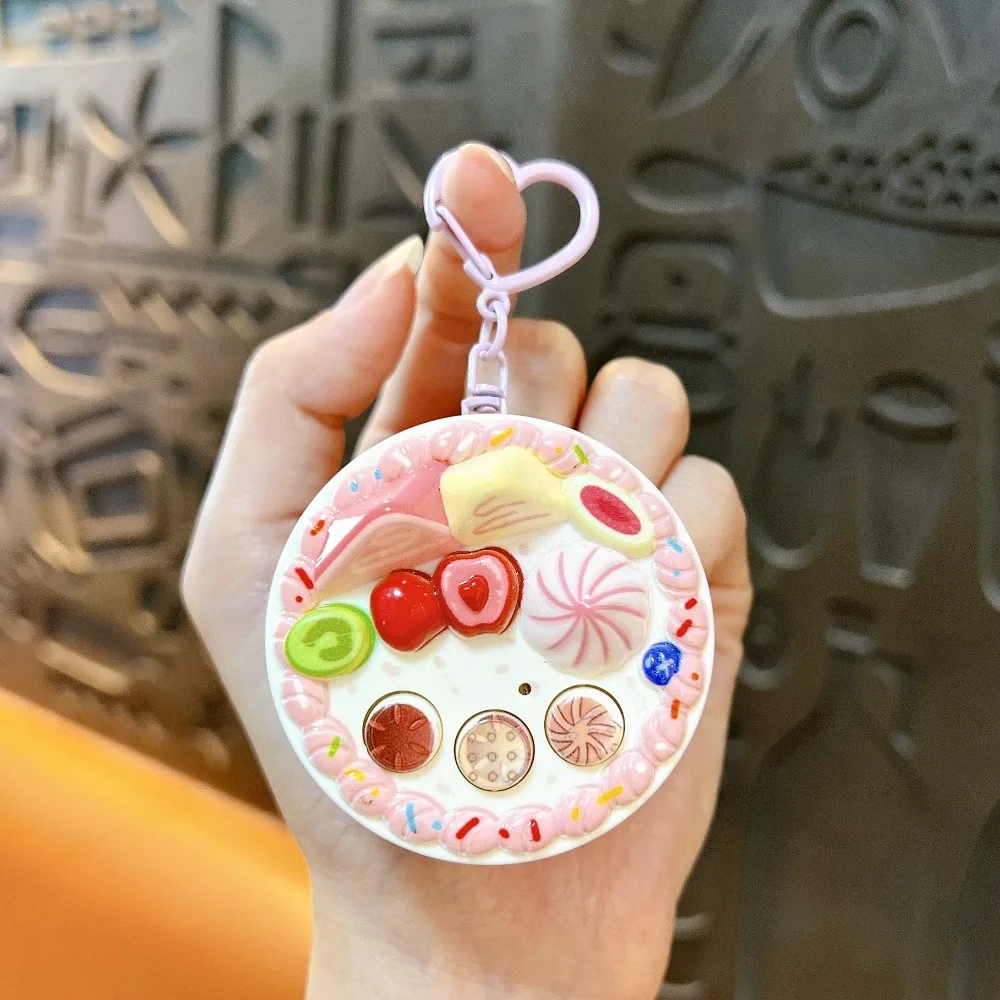 Mini Cake Slice Recorder Keychain with Happy Birthday Song Keyring Voice Recording Keychain Dessert Bag Charm Pendant