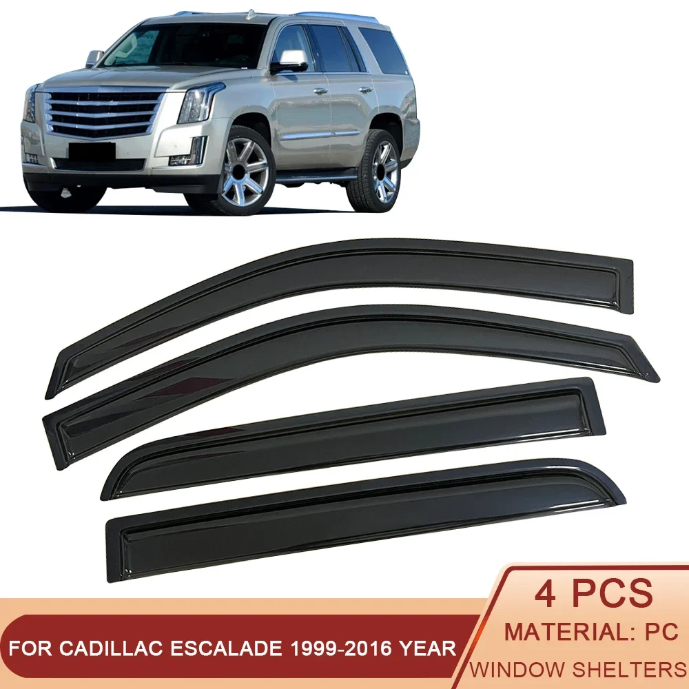 For Cadillac Escalade 1999-2020 Side Window Wind Deflectors Visors Black Rain Guard Door Visor Vent Shades Dark Smoke Ventvisor