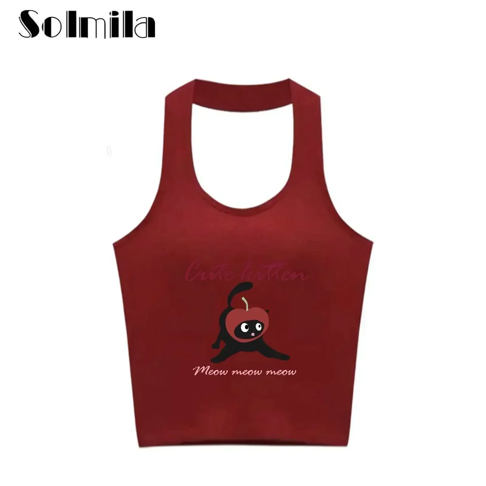 

Casual Outings Claret Casual Vests Slight Stretch Vacation Wear Club Outfits Cotton Spandex Fabric Halter Style