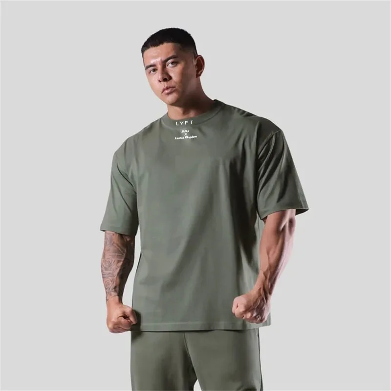JAPONIA&UK Bawełniana koszulka na siłownię Sport Fitness Luźny duży rozmiar M-XXXL T Shirt Męska koszulka do biegania z krótkim rękawem Męskie koszulki treningowe