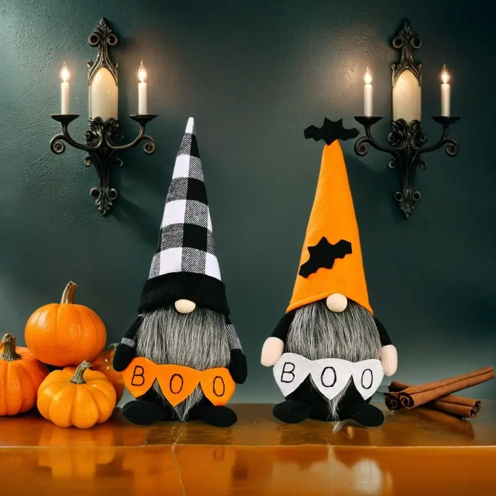 

Long Beard Halloween Elf Dwarfs Dolls Bat Orange Hat Plaid Gingerbread Dwarf Dolls Soft Celebration Halloween Gnomes Decorations