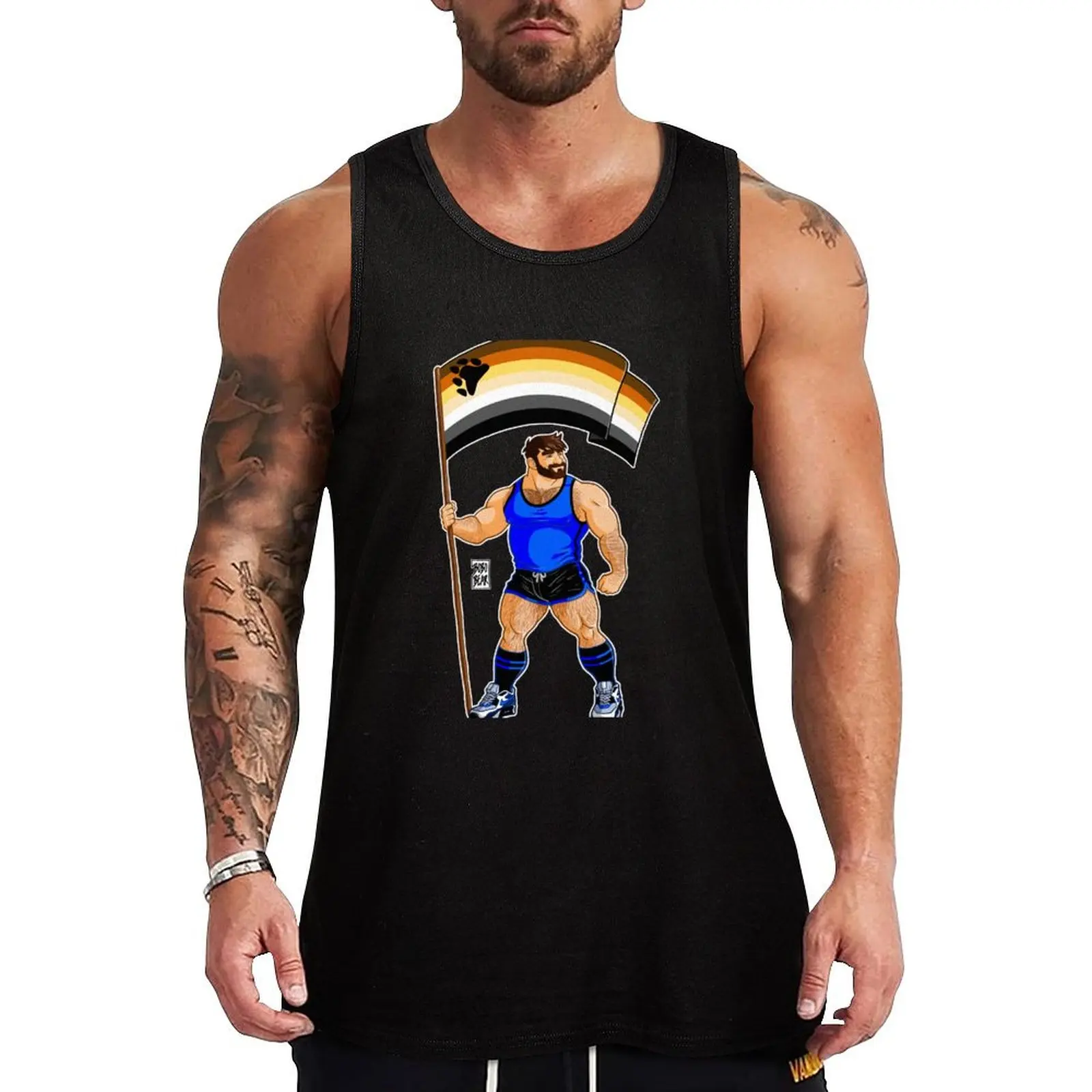 

ADAM LIKES BEAR PRIDE FLAG Tank Top Men's sleeveless gym shirts summer 2024
