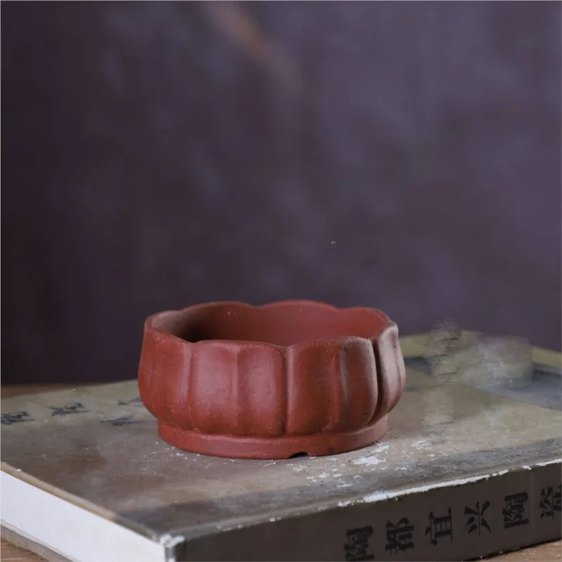 2026 New Solid Color Lotus-Shaped Flower Pot Chinese Ceramic Purple Clay Flower Pot Home Decoration Succulent Flower Pot LJ436