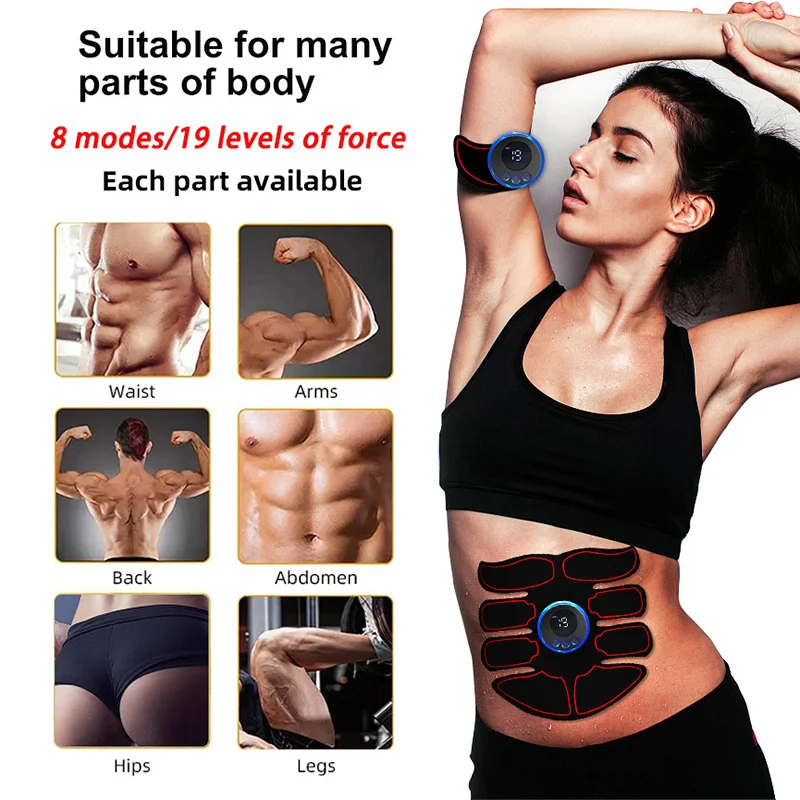 EMS Muscle Stimulator Abs Trainer Muscle Toner USB Rechargable Electric Massager Leg Arm Belly Weight Loss Fitness Workout Unise