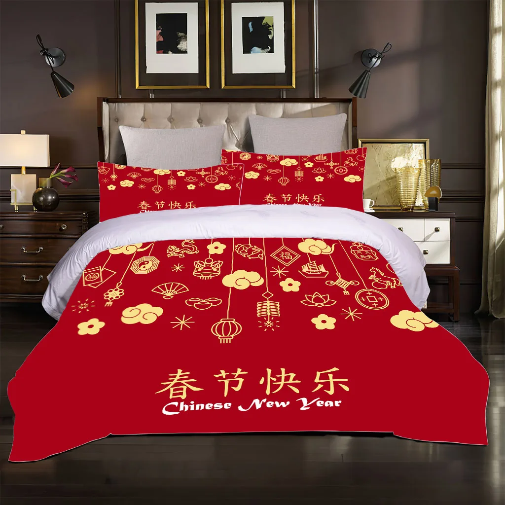 HUANZHUANG Single Duvet Cover Set 3D Red Lamp Print Bedding Comforter Cover Set with Pillowcases Soft Microfiber 3 Piece