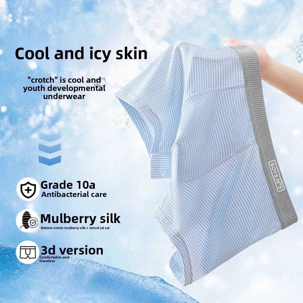 

4Pcs Breathable Thin Ice Silk Boxer Briefs Seamless Underpants Ice Silk Boxers Mid Waist Lingerie Underwear for Men Daily