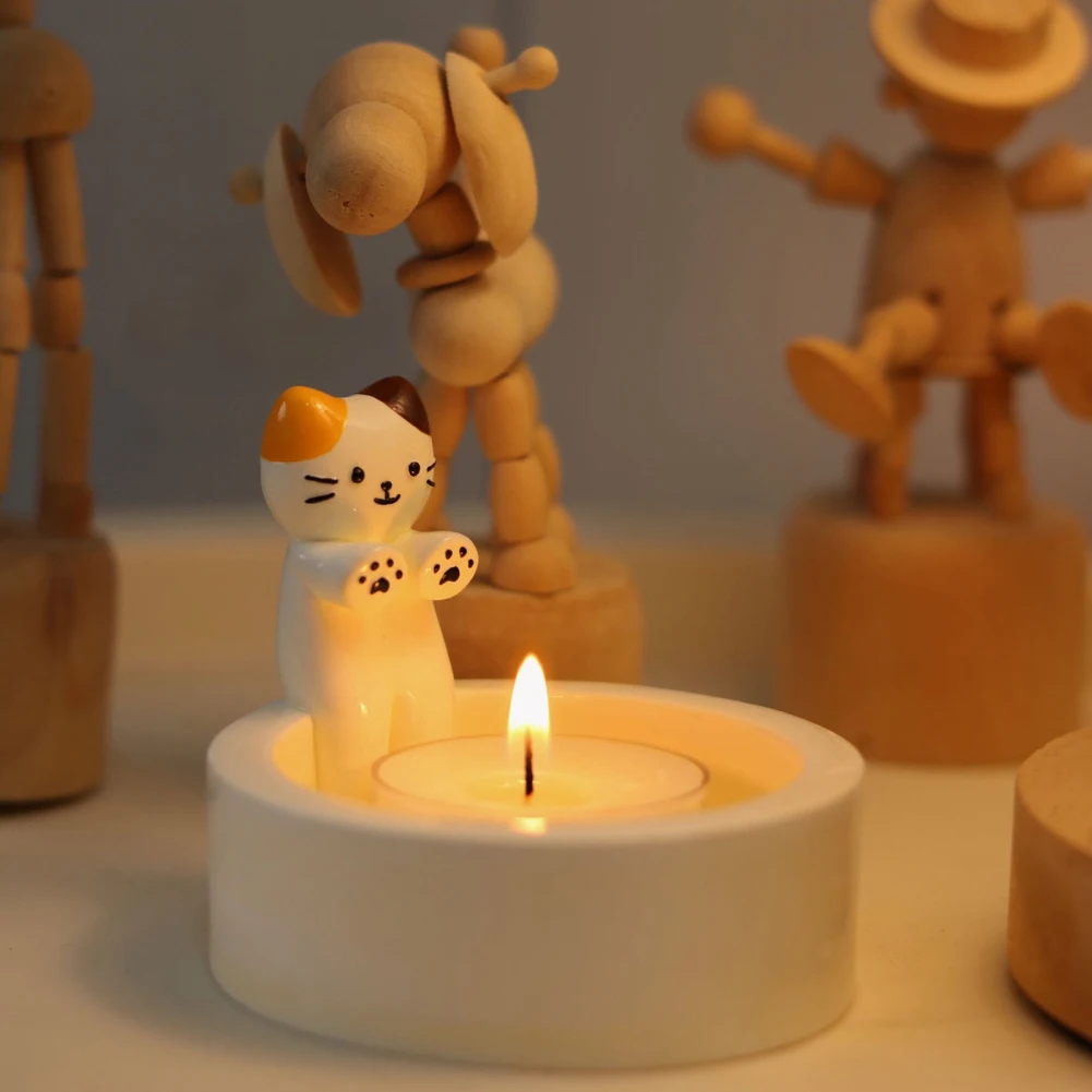 Portavelas de gatito de dibujos animados, soporte de luz perfumado de gato de resina, decoraciones de escritorio, regalos de amantes de gatos para mujeres, hombres y niños, nuevo