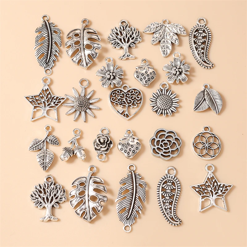 20 Stück niedliche Anhänger aus Legierung in Form von Pflanzen, Blumen, Bäumen und Blättern für die Schmuckherstellung, Ohrringe, Anhänger, Halsketten, Armbänder, DIY-Bastelzubehör – Detail 1