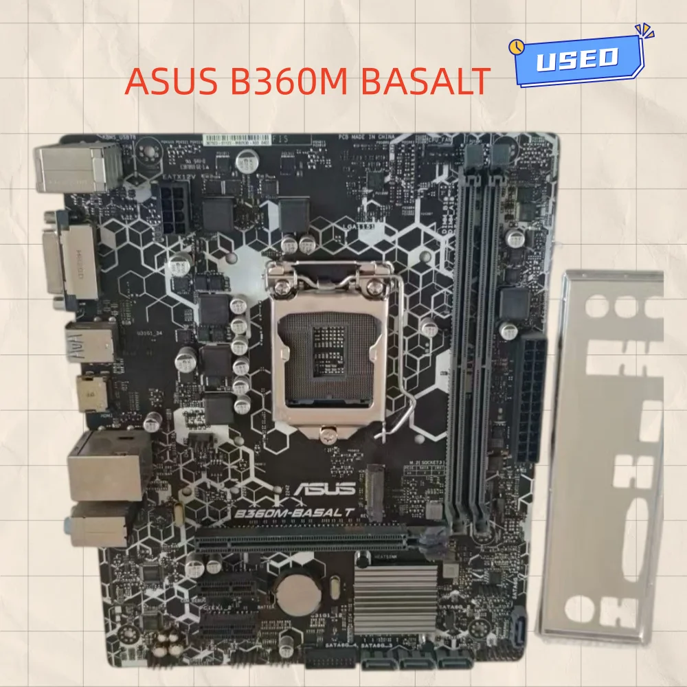 ASUS B360M BASALT motherboard, Supports 8-9th generation Intel CPU, DDR4 memory, complete interface, with DVI and HDMI.
