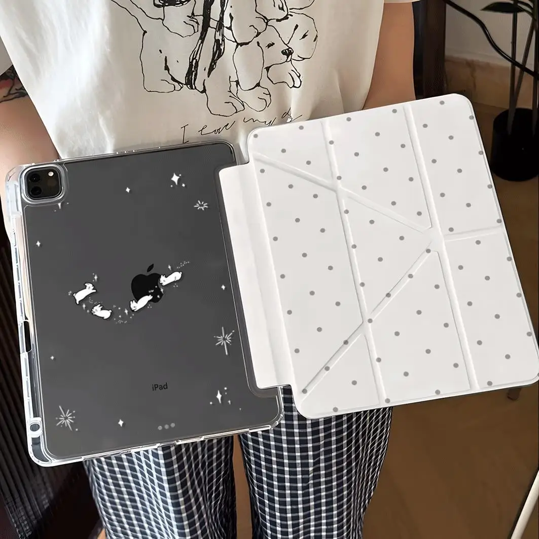 Korean Full Screen Wave Points Bunny Y2K Cover For iPad Pro 13 11th M5 M4 12.9 A16 10 8 7 9th 10th Air 11 M2 M3 Mini Tablet Case
