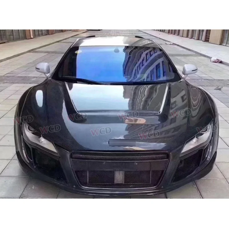 PPI Style Glossy Black Carbon Fiber Front Engine Bonnet Hood Scoop For Audi R8