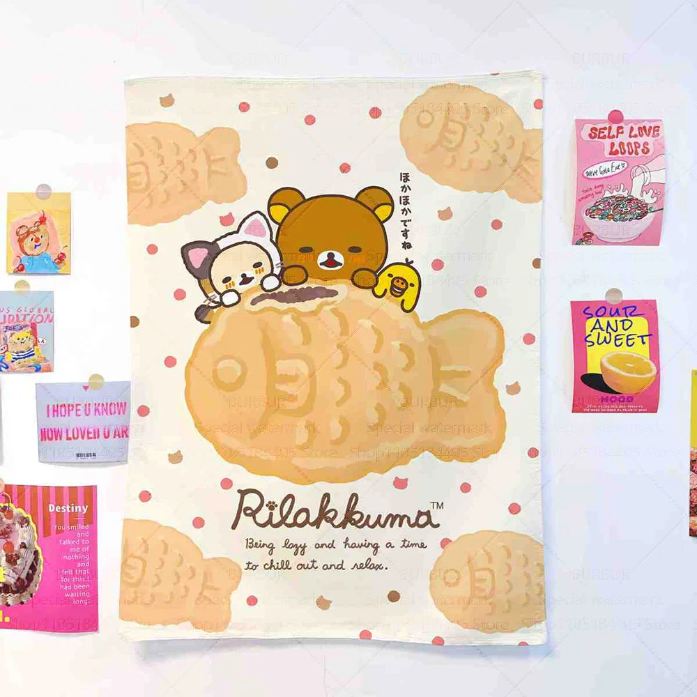 Relaxed Bear Fun Style Cute Hanging Cloth Cartoon Vertical Background Cloth for Living Room Wall Decoration for Rental House Ren