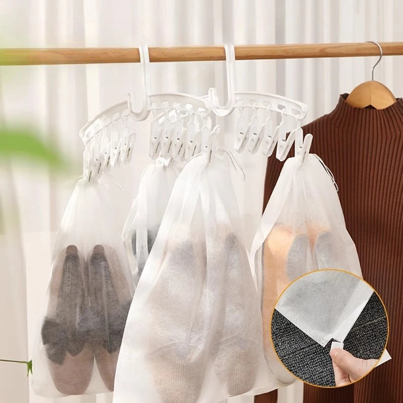 Drawstring Shoe Storage Bag Dustproof Breathable Quick Dry Organizer Pouch Travel Home Closet Non Woven Portable Hanging Protect view 2