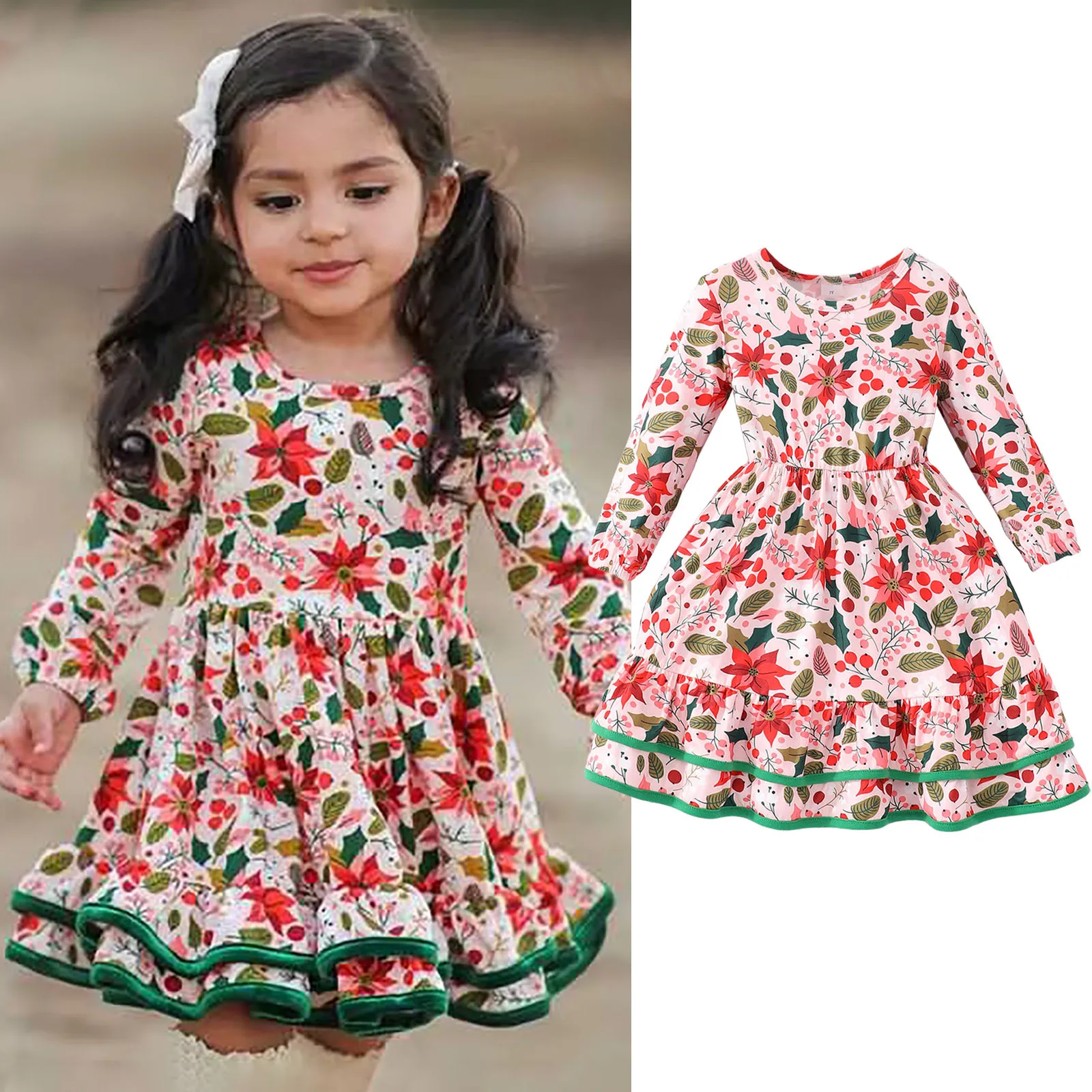 Dark Princess Dress Toddler Girls Long Sleeve Christmas Prints Fall Dress Dance Party Dresses Kids Clothes Toddler Girls Romper