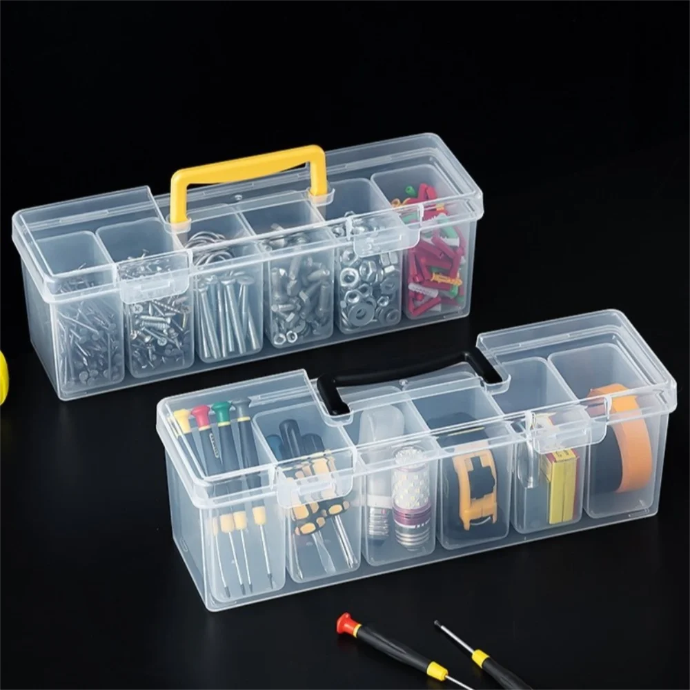 Plastic Tool Storage Box with 6 Storage Case Transparent Hardware Toolbox Multi-Compartment Classification Organizing Box