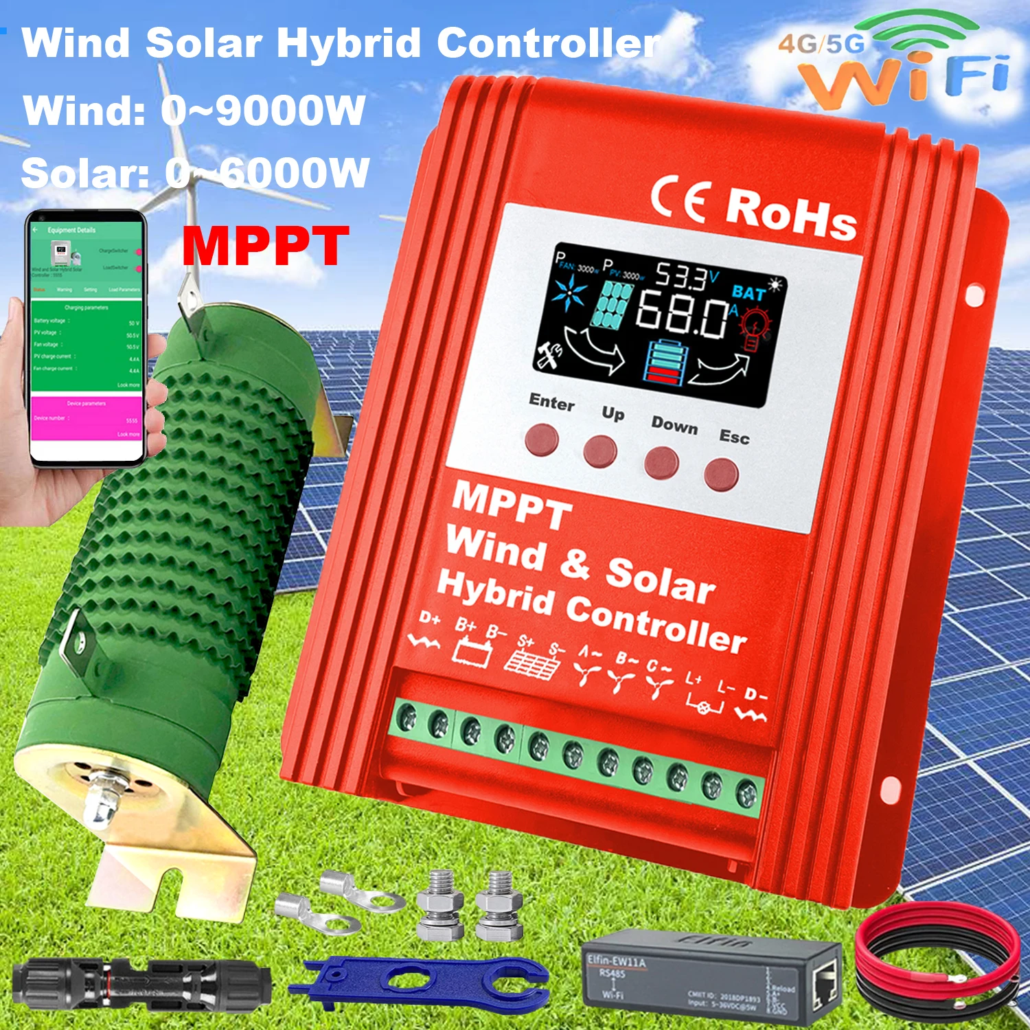 12V 24V 48V 5000W 6k Hybrid Wind Solar Charge Controller MPPT Battery Equalizer 120A For Lifepo4e, for Lithium Lead Acid Battery