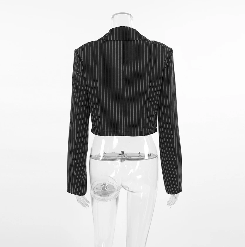 Women's Vintage Black & White Striped Versatile Crop Suit Coat Temperament Commuting Buttonless Autumn New Fashion Women Blazer