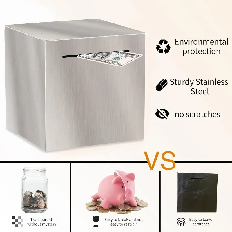 Large Stainless Steel Piggy Bank Only in,No Export Banknotes Large-capacity Coin Boxes Safe Box Money Savings Bank for Kids