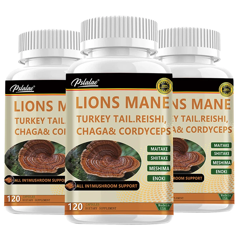 

Lion's Mane Capsules - Boosts Brain Function, Enhances Memory and Concentration, Relieves Stress, Immune Support