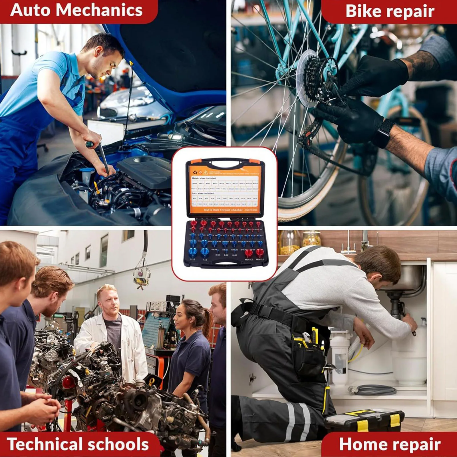 44PCS Nut Bolt Thread Checker Size Gauge Thread Gauge Suitable for Detecting Fixed Bolts or Threaded Holes