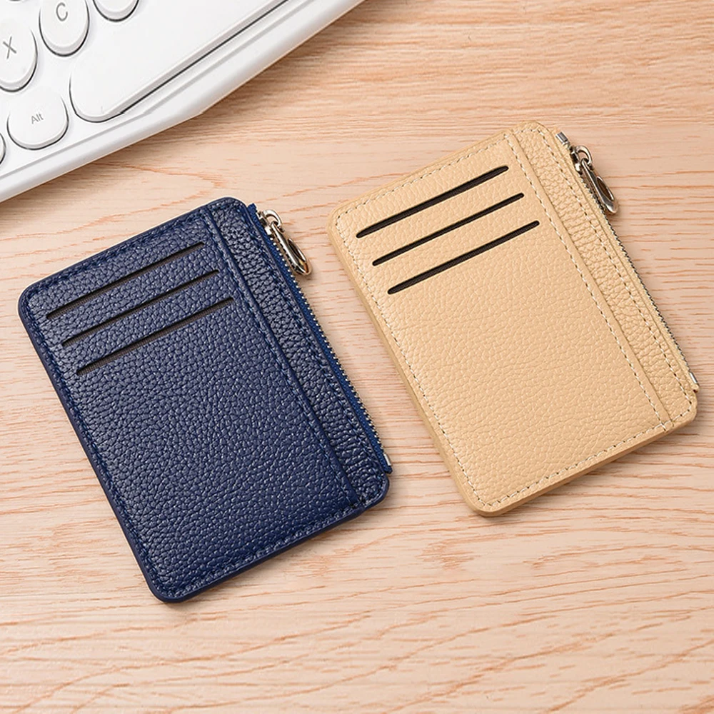 Ultra-thin Zipper Coin Purse PU Leather Card Holder Bag Multi-Card Slots Wallet Large Capacity Change Pouch for Men Women