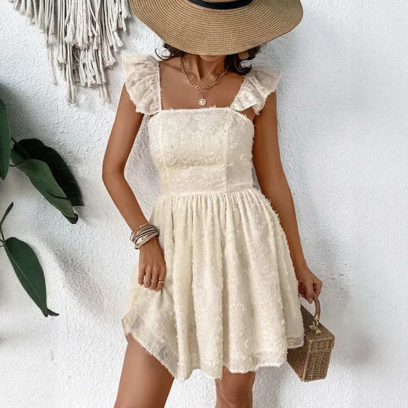 Sommerkleid 2025, Vestidos Para Mujer, fliegende Ärmel, kurze Kleider, Spitze, Blumenmuster, aushöhlen, rückenfrei, Hosenträgerkleid, Partykleider