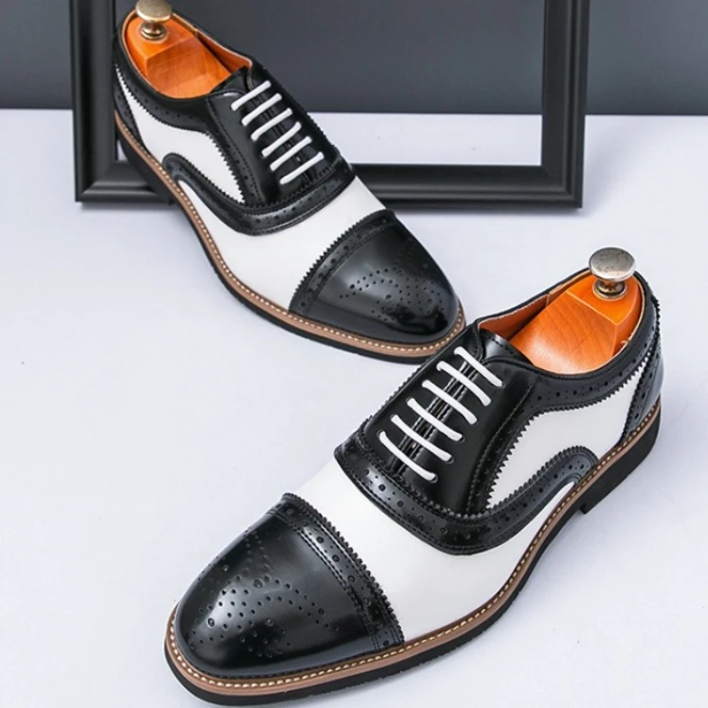 

2025 New Mixed Colors Leather Men Formal Oxford Shoe Cap Toe Lace Up Brogue Business Party Elegant Gentleman Dress Shoes for Men