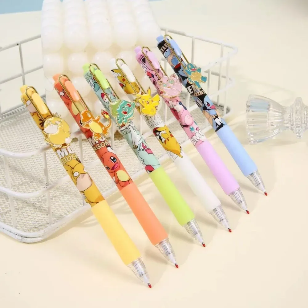 

Popular Pok é mon Creative Cartoon Pressure Glue Click Pen Black Quick drying Ballpoint Pen Stationery Children's Birthday Gift
