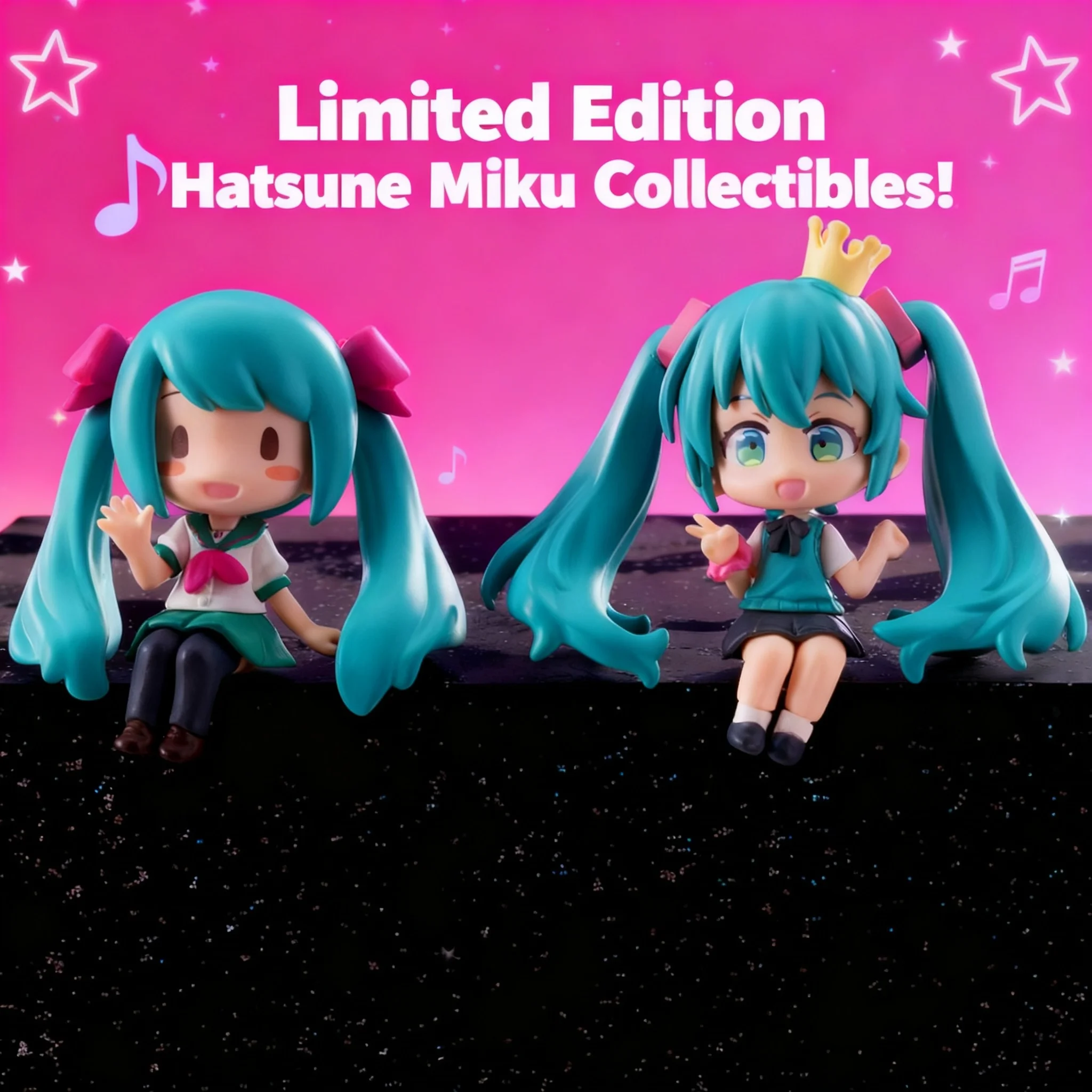 

Miku Hatsune Q Version Sitting Pose Crown Bow School Uniform Anime Figure Car PC Case Model Collectible Gift