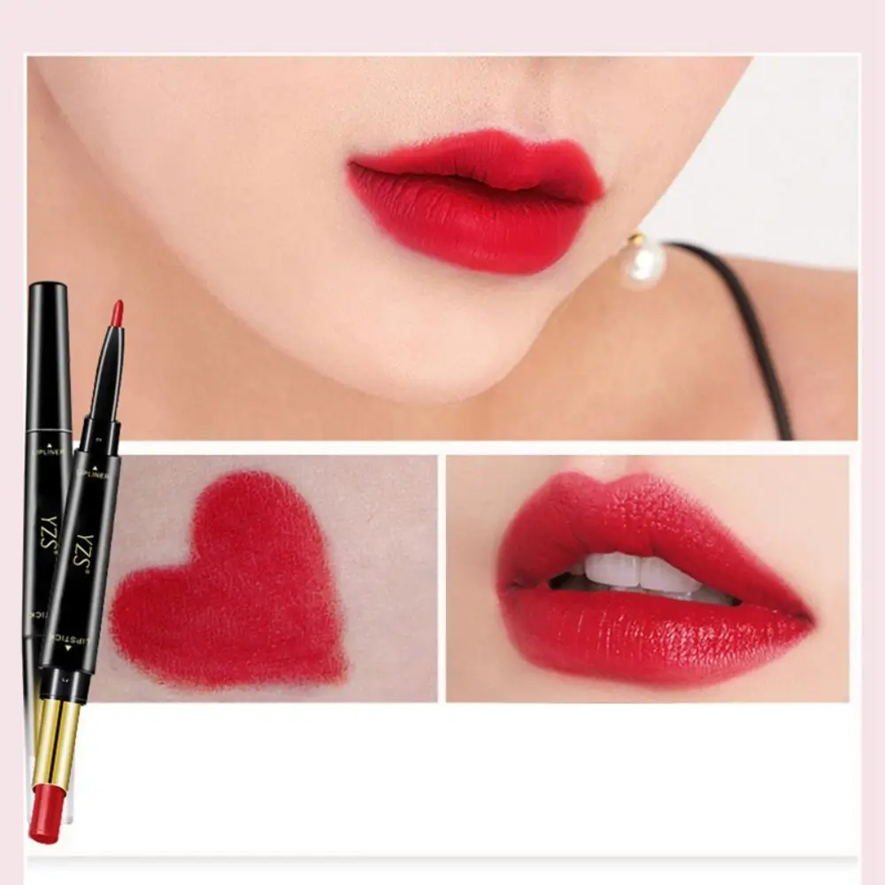 Cosmetica Dubbele Kop Lipliner Voering Non-Stick Cup 6 Kleuren Fluwelen Lipliner Potlood Langdurige Gladde 2 In 1 Lippenstift Schoonheid