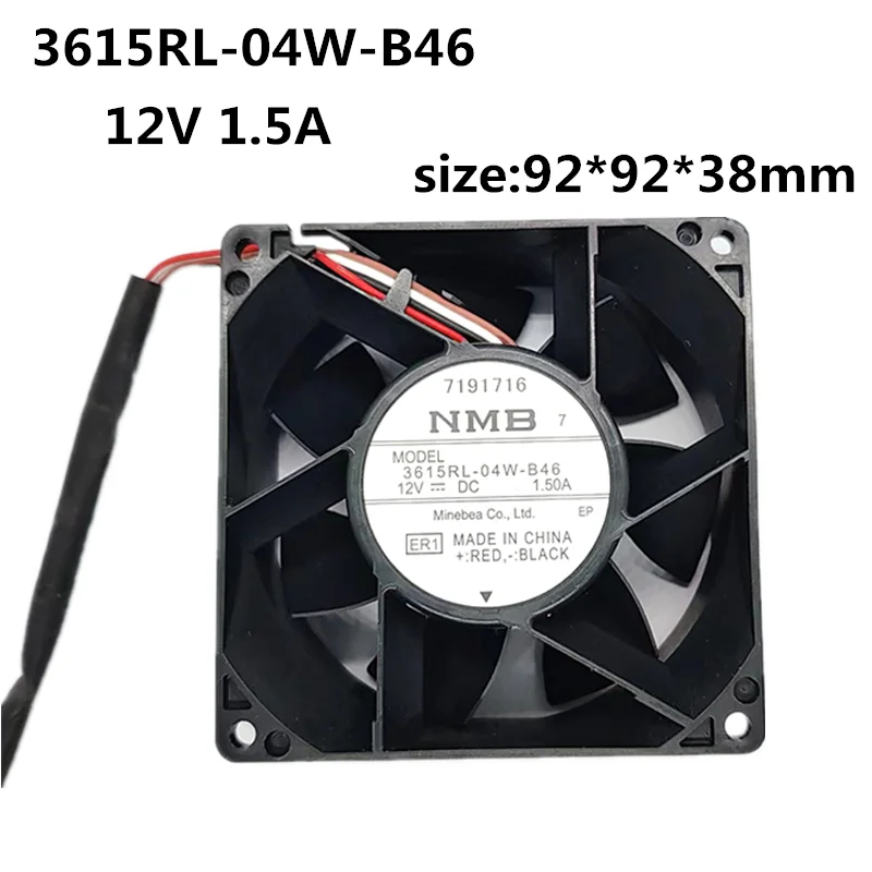 Original large volume inverter fan 3615RL-04W-B46 12V 1.5A 9238 9cm 4-wire PWM IP68 waterproof cooling fan